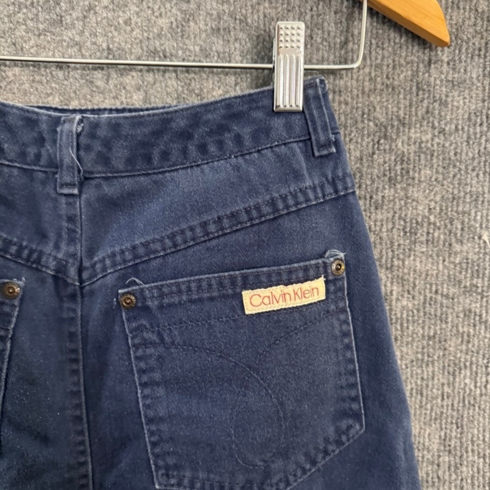 Vintage Calvin Klein Navy Denim Midi Skirt High Waist Button Fly Size 6 BD123 - Picture 8 of 8